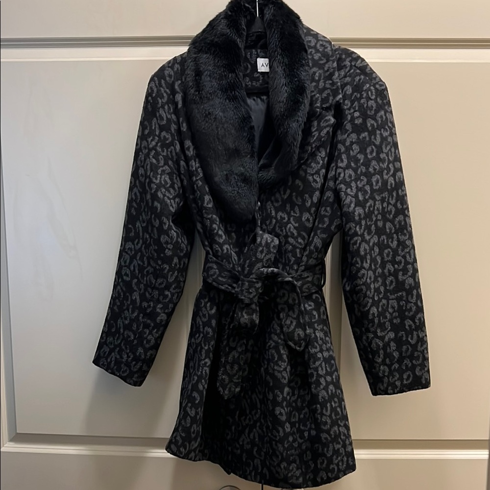 Ava & Viv Black & Gray Animal Print Coat 1X